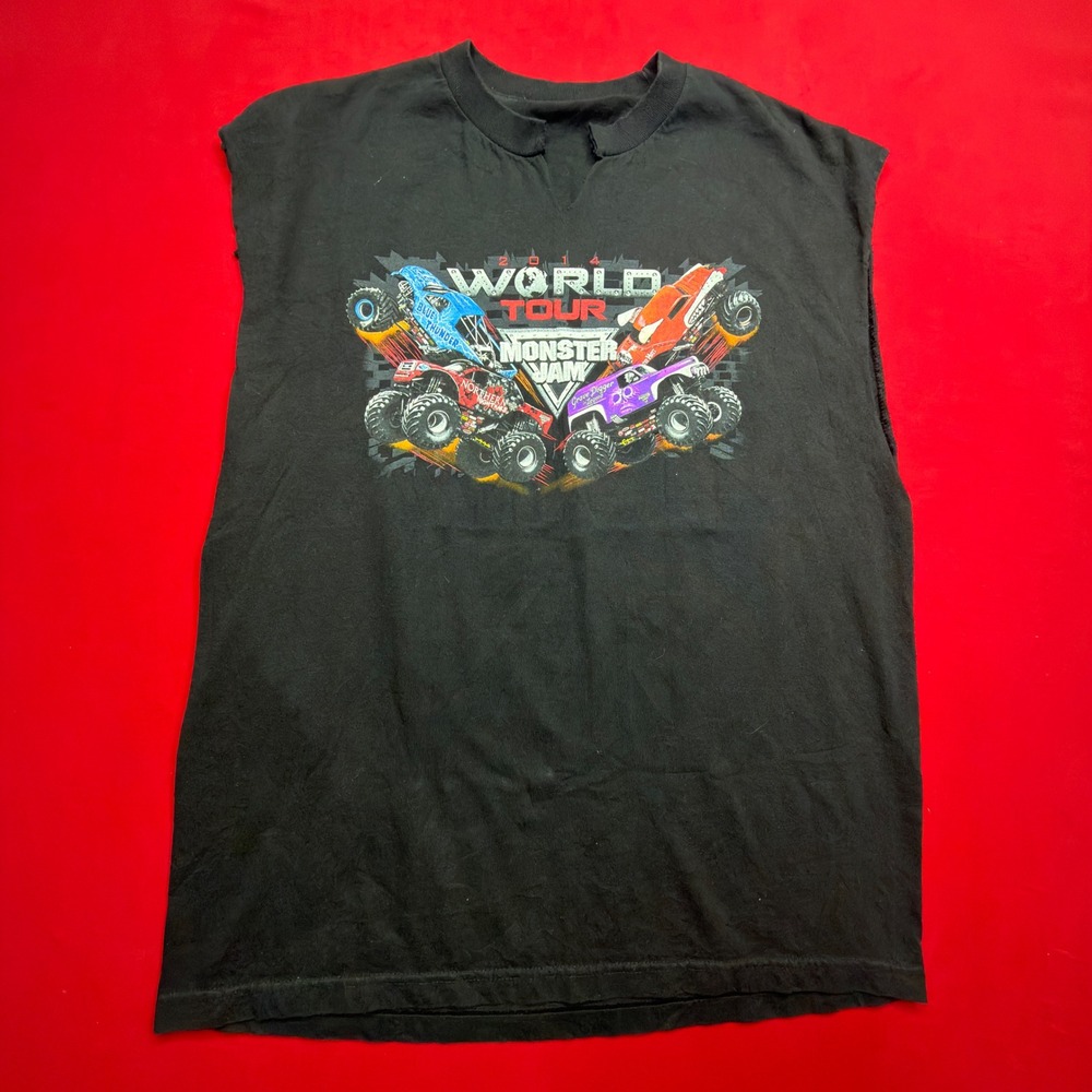 Monster Jam 2014 World Tour Graphic Muscle Tank Top Mens Black XL Cut Off Shirt